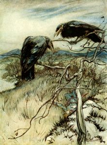 public domain vintage childrens book illustration arthur rackham ravens british ballad
