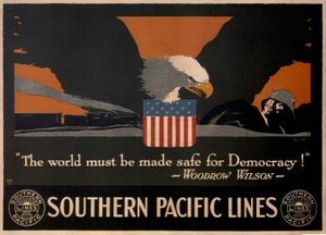 The World Must Be Made Safe for Democracy Southern Pacific Lines Louis Fancher 1918 Vintage Travel Poster