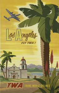 TWA Los Angeles David Klein 1950 Vintage Travel Poster