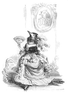 Vintage Anthropomorphic Illustration of a Bird with a Fan