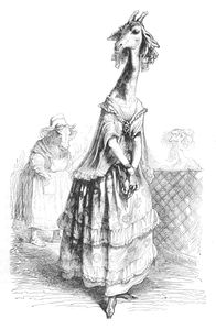 Vintage Anthropomorphic Illustration of a Femal Giraffe Wearing a Dress