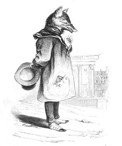 Vintage Anthropomorphic Illustration of a Fox in a Coat and Glasses