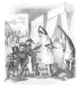 Vintage Anthropomorphic Illustration of a Shark and Various Other Animals