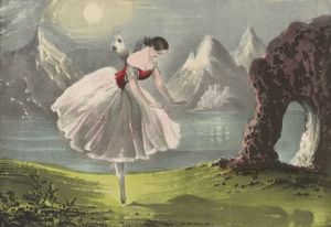 Vintage Illustration of Woman Ballerina in Nature