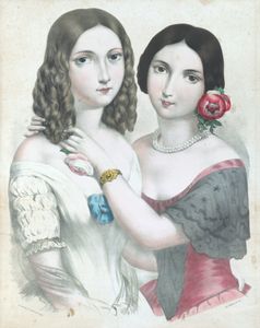 Vintage Portrait Illustration of Two Women