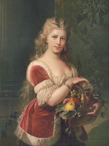 Woman with Fruit Basket Vintage Women Illustration