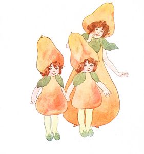 Mother Pear and Daughters Vintage Fairytale Illustration