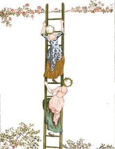 Mystery Land Two Girsl Climbing a Ladder