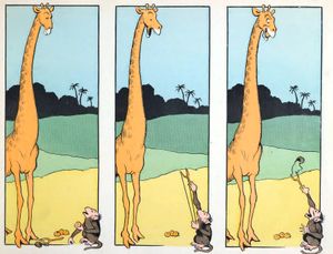 A Monkey Feeding a Giraffe with a Sling Shot Animal Character Illustration