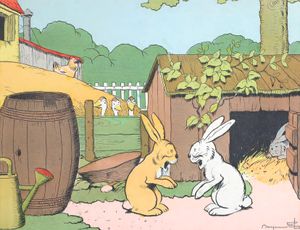 2 Bunnies Having a Chat Animal Character Illustration