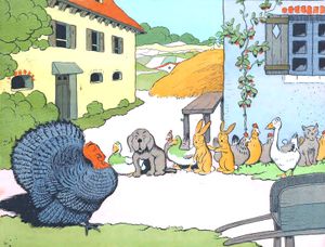 Animals Gathered Around a Turkey Animal Character Illustration