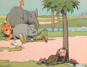 Animals Looking at a Monkey Animal Character Illustration
