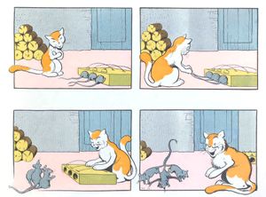 Cat Playing Tricks on Mice Animal Character Illustration