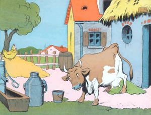 Cow and Chicken Animal Character Illustration