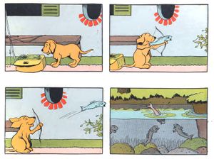 Dog Using Bow on a Fish Animal Character Illustration