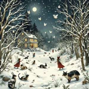 as a winter wonderland, in the style of Outhwaite,...