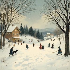 as a winter wonderland, in the style of Outhwaite,...