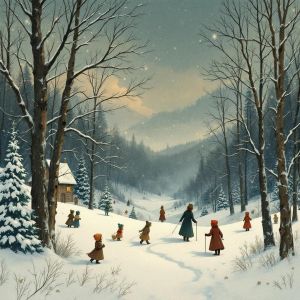 as a winter wonderland, in the style of Outhwaite,...
