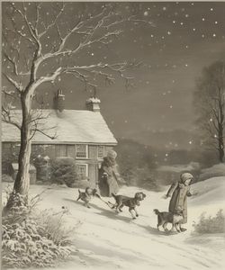 as a winter wonderland, in the style of Outhwaite,...