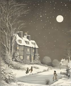 as a winter wonderland, in the style of Outhwaite,...